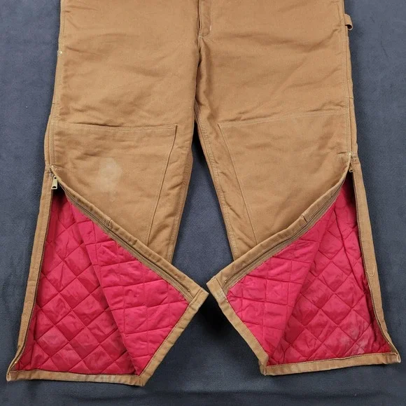 Carhartt Duck Bib Overalls Men 54x30 Brown R02 Insulated Zip Leg Double Knee USA